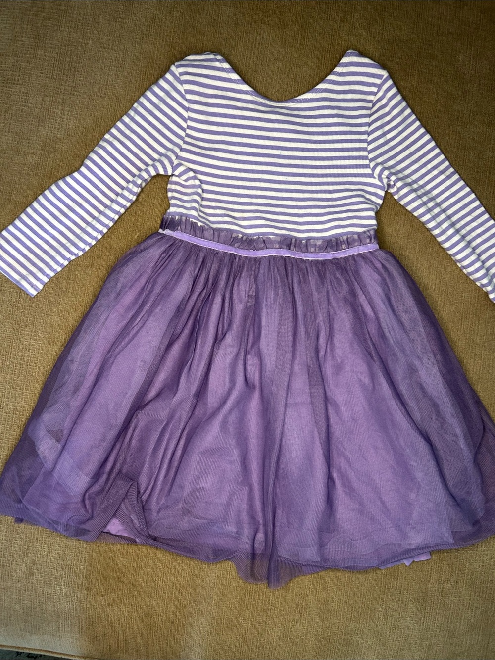 Mini Boden Girls White & Purple Striped and Tulle skirt dress